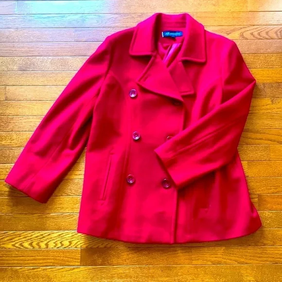 Red Anne Klein Women’s Pea Coat - XL - Picture 2 of 6
